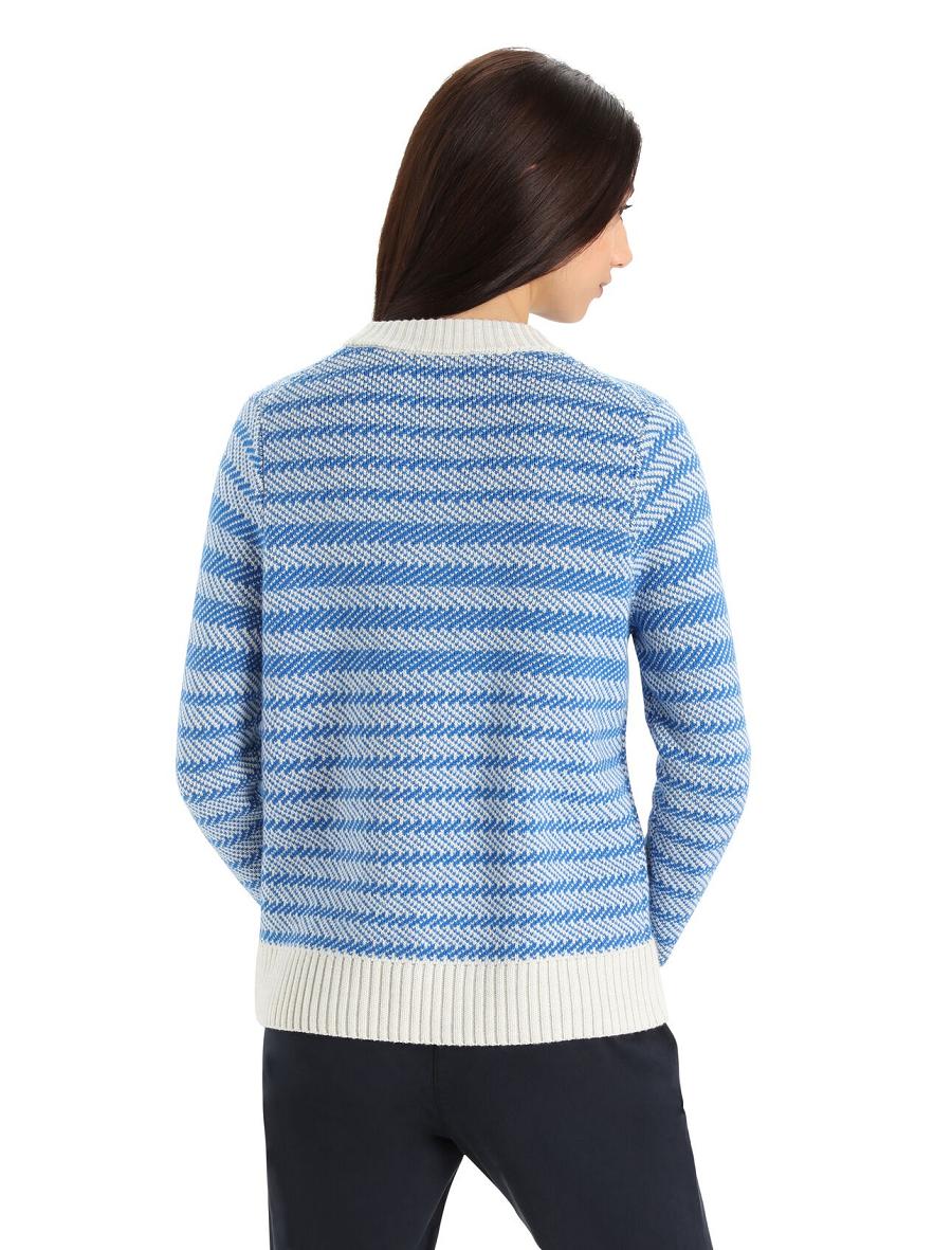 Ecru Heather / Lazurite Icebreaker Merino Waypoint Crewe Women's Sweaters | AU 1623TCEV